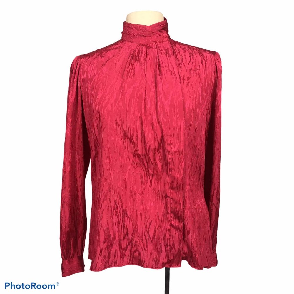 Gailord Vintage Bright Pink High‎ Neck Blouse, 8